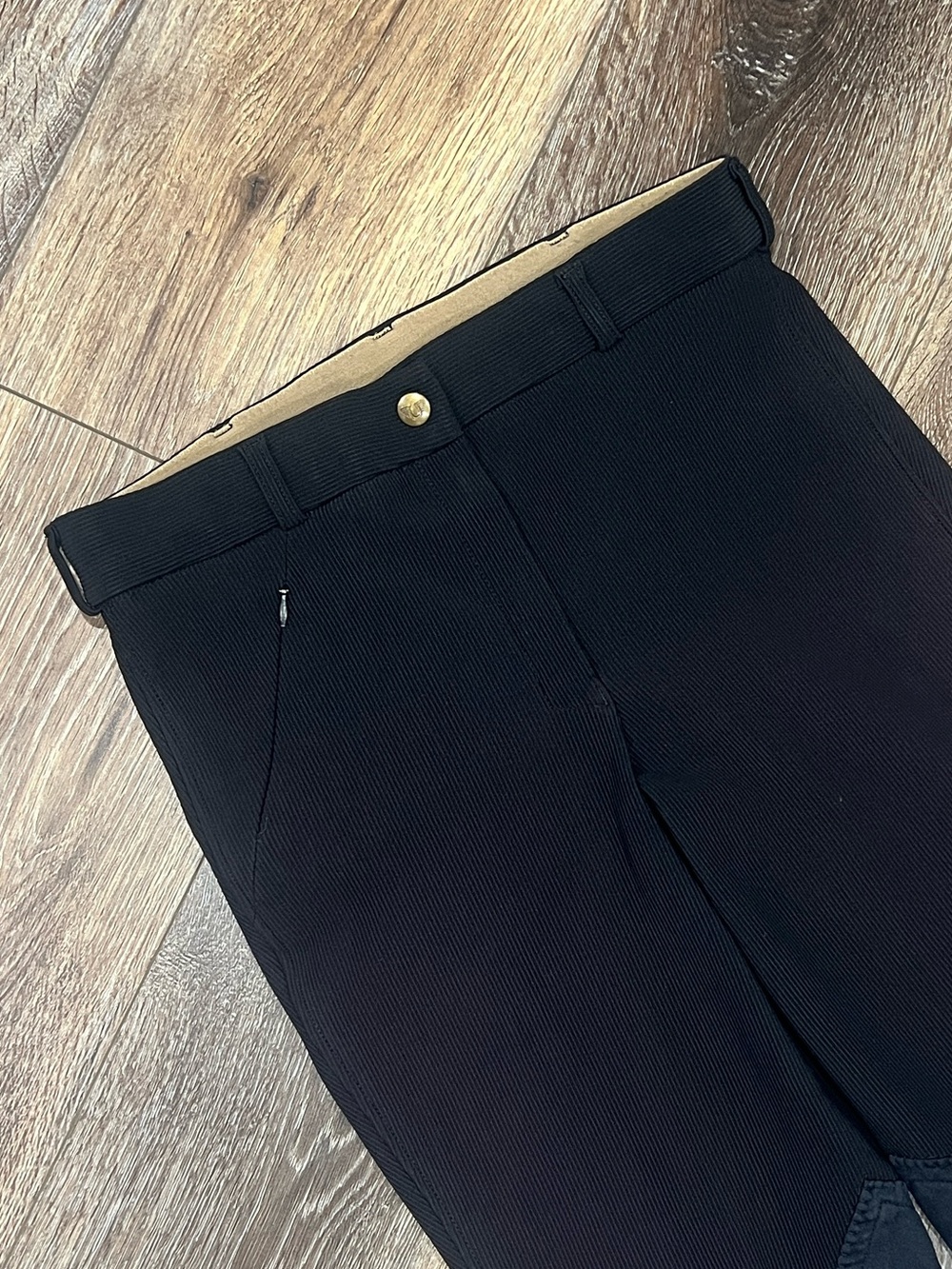 Mary's Tack & Feed Riding Breeches Equestrian Blk Ribbed W/Suede Thigh Patches 🐎 - Picture 3 of 6